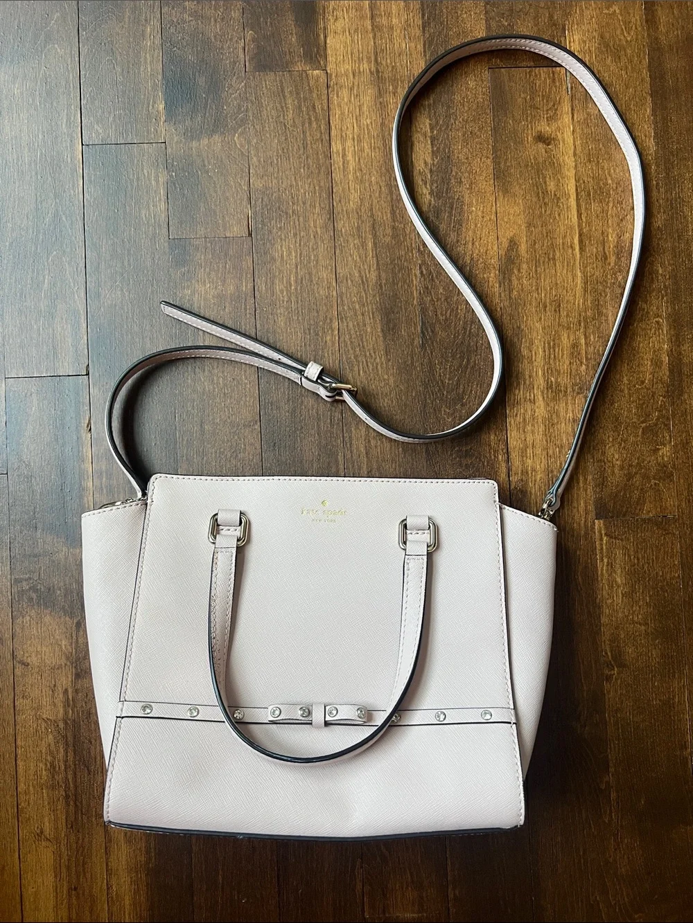 Kate Spade pink Hadley bow laurel jeweled crossbody leather purse